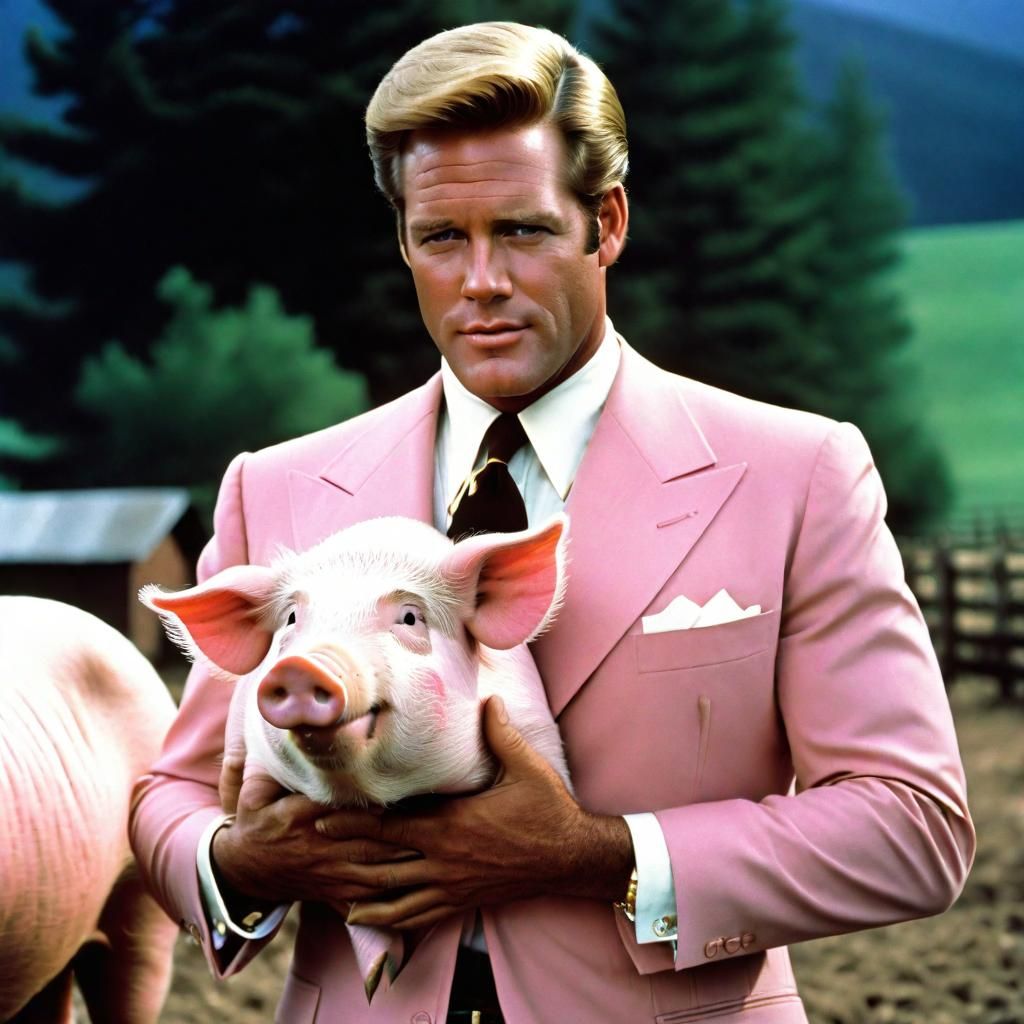Troy McClure Carries Pig on Farm, 1976 Movie Still