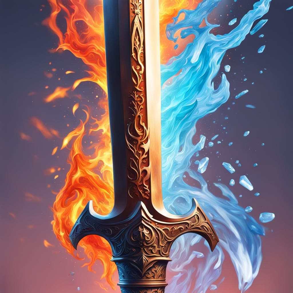 Hyperrealistic Fire and Ice Sword Concept Art