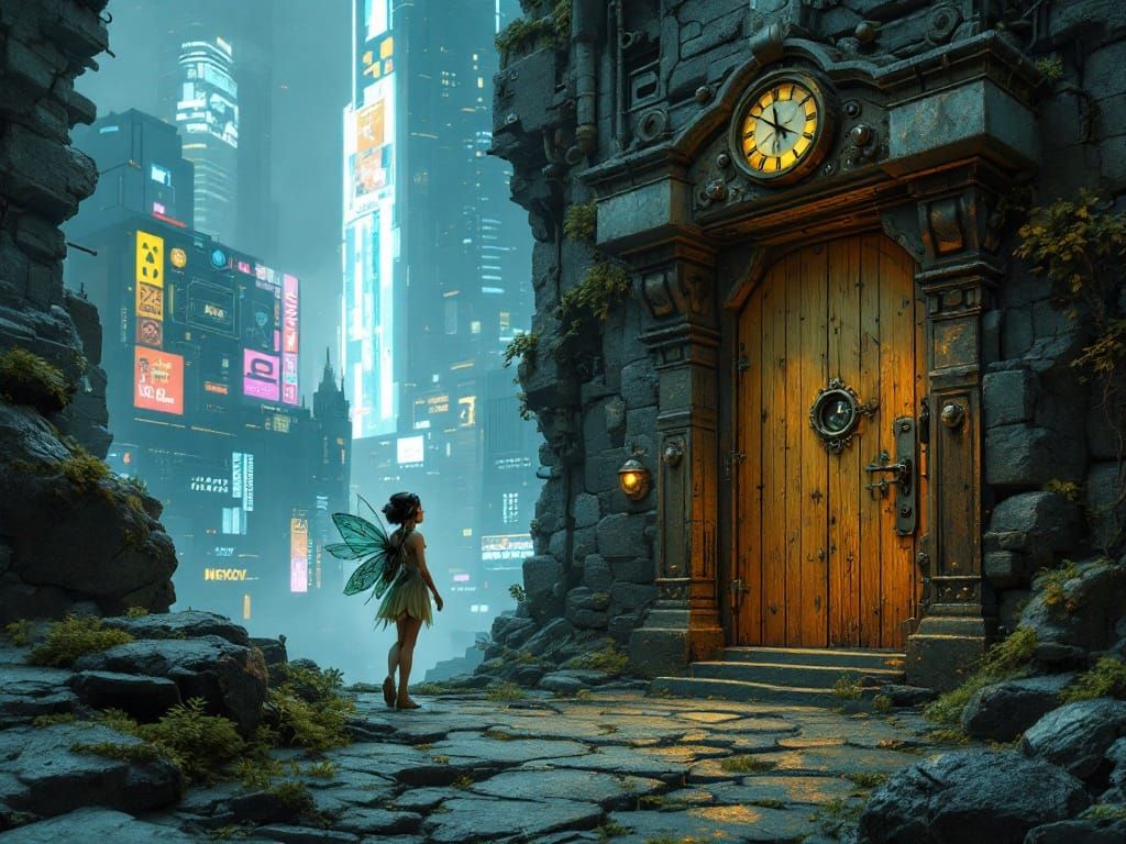 Steampunk Fairy and Cyberpunk Doorway