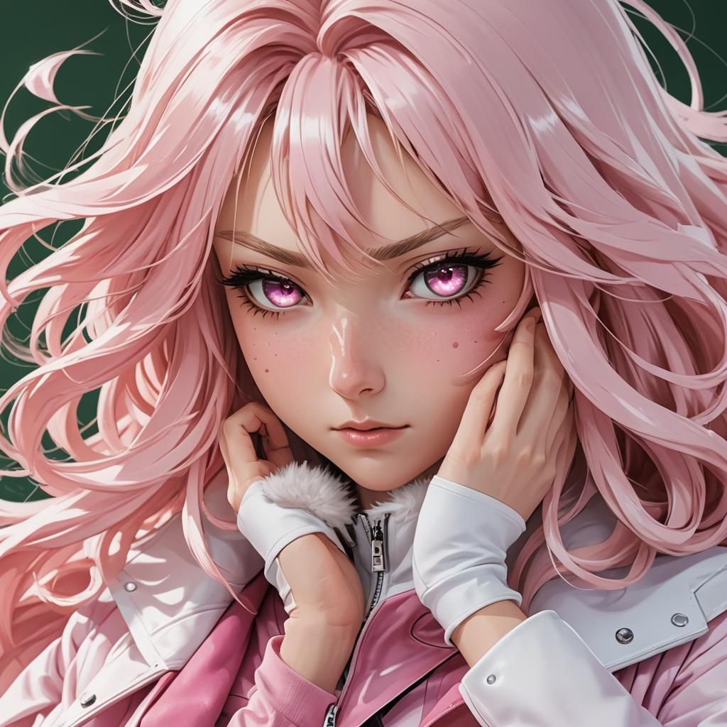 Anime Superheroine with Pink Suit and Blonde Hair