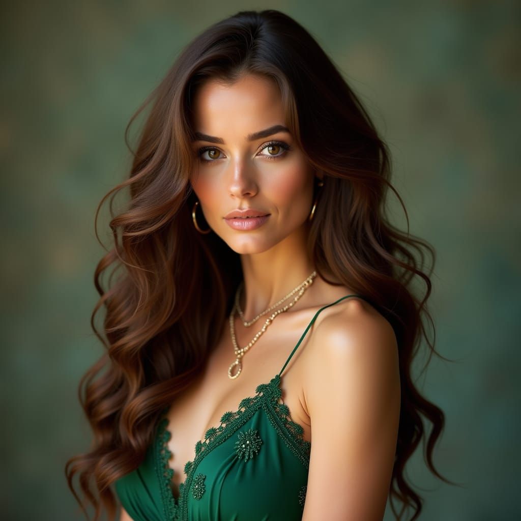 Elegant Woman in Emerald Green Gown Portrait