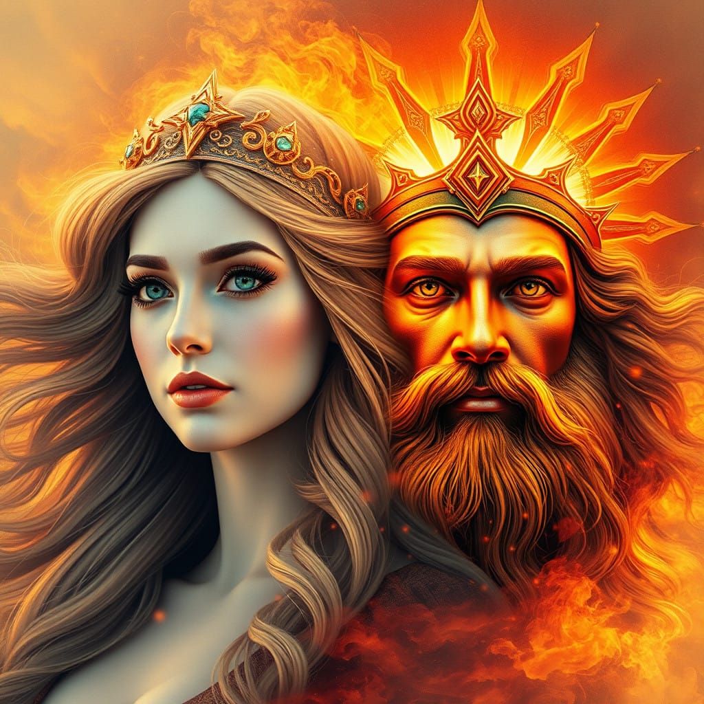 Surreal Double Exposure Portrait of Star-Crowned Goddess and...