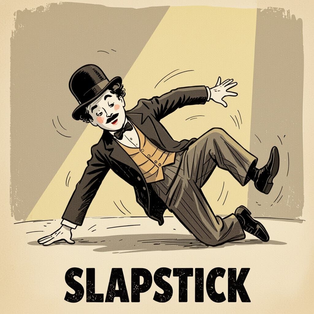 Charlie Chaplin's Slapstick Comedy in Vintage Illustration S...