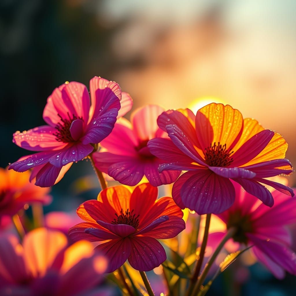 Surreal Sunday Blooms in Vibrant Colors, Basking in Sunset R...