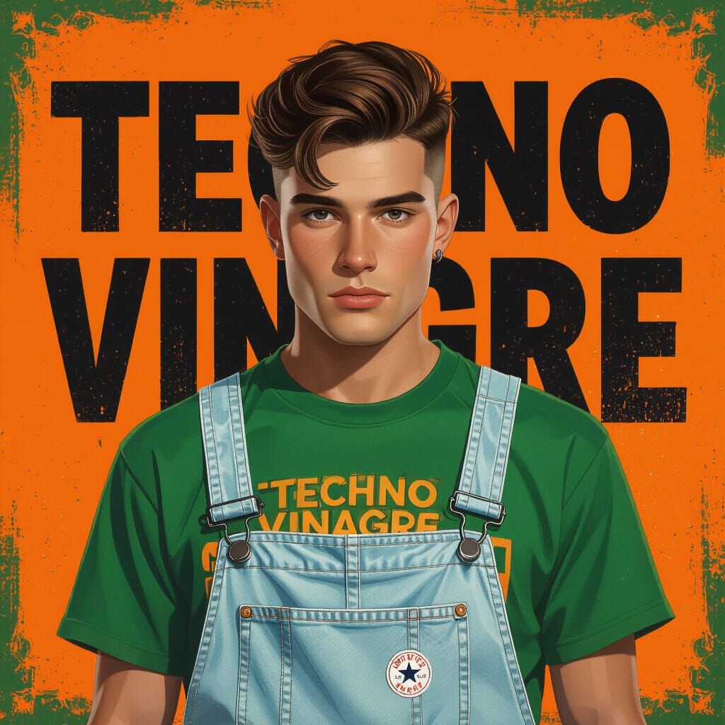 Man in Denim Overalls with Bowl Cut