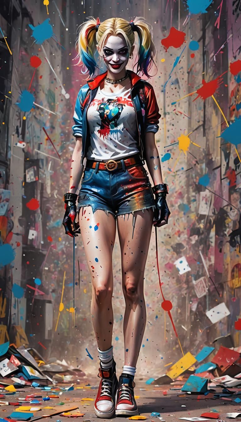 Harley Quinn Portrait in a Chaotic Digital Painting