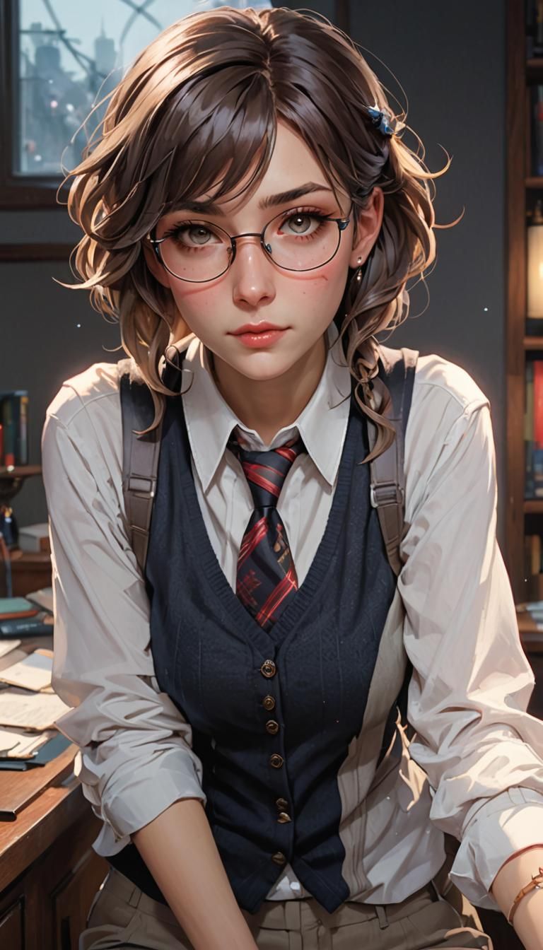 Detailed Portrait of a Nerd Girl in Artstation Style