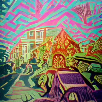 broken street maximalist woodcut psychedelic