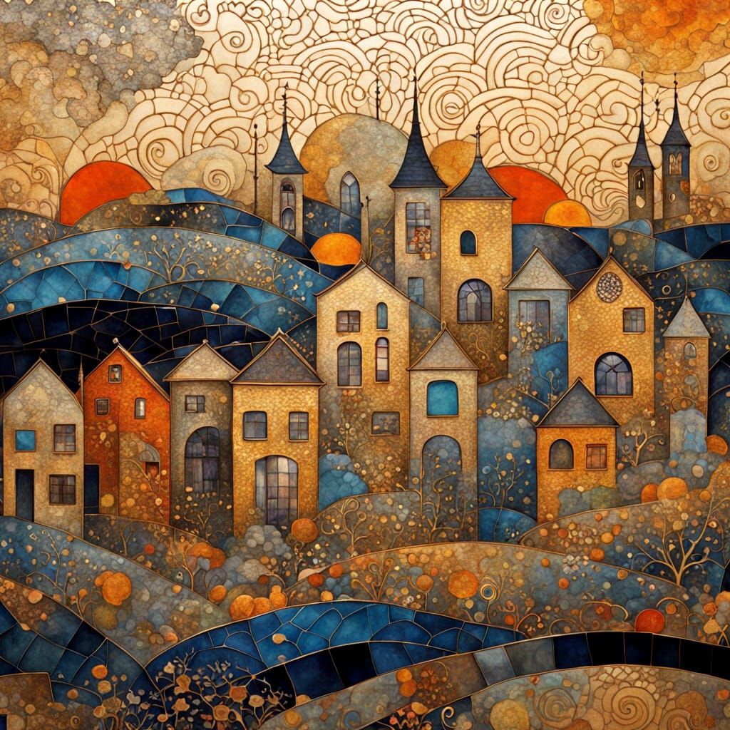 Kintsugi Cityscape in Mondrianesque Batik Style