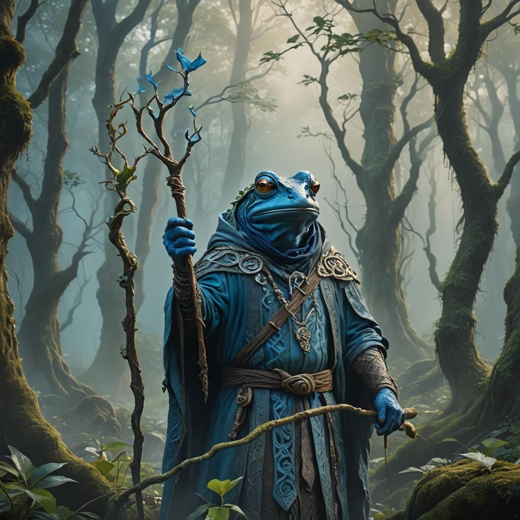 Frog-Headed Druid in Misty Forest, Matte Painting