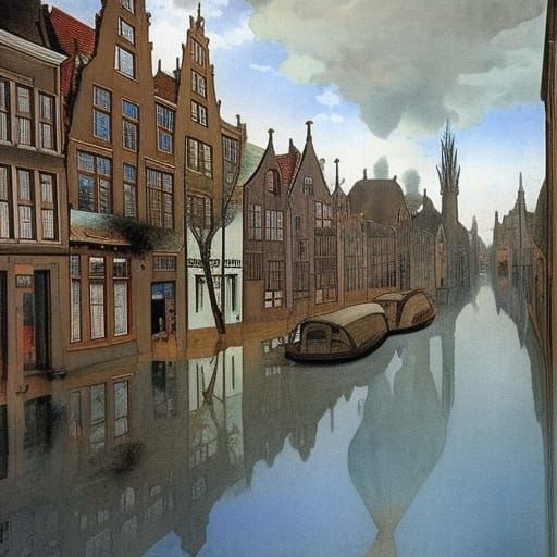 Surreal Delft Flood: Watercolor Ghibli-Inspired Masterpiece