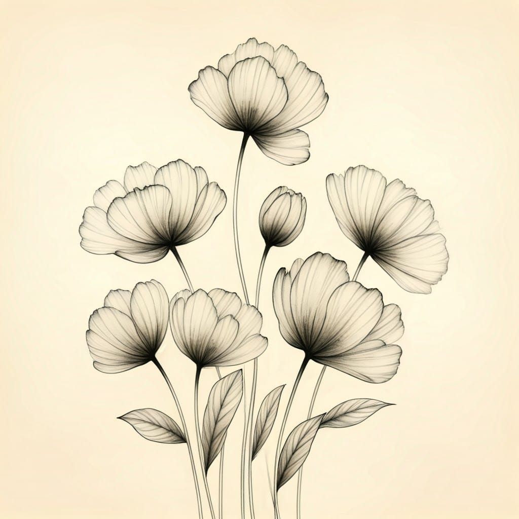 Whimsical Wildflowers in Soft Charcoal Hues