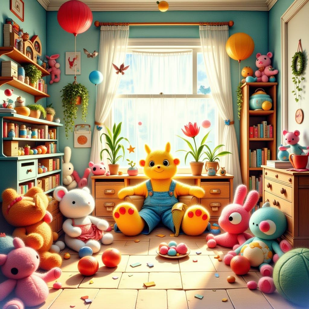 Whimsical Watercolor Child's Room in Liminal Space