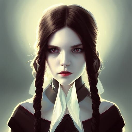 Wednesday Addams Portrait in Art Nouveau Style