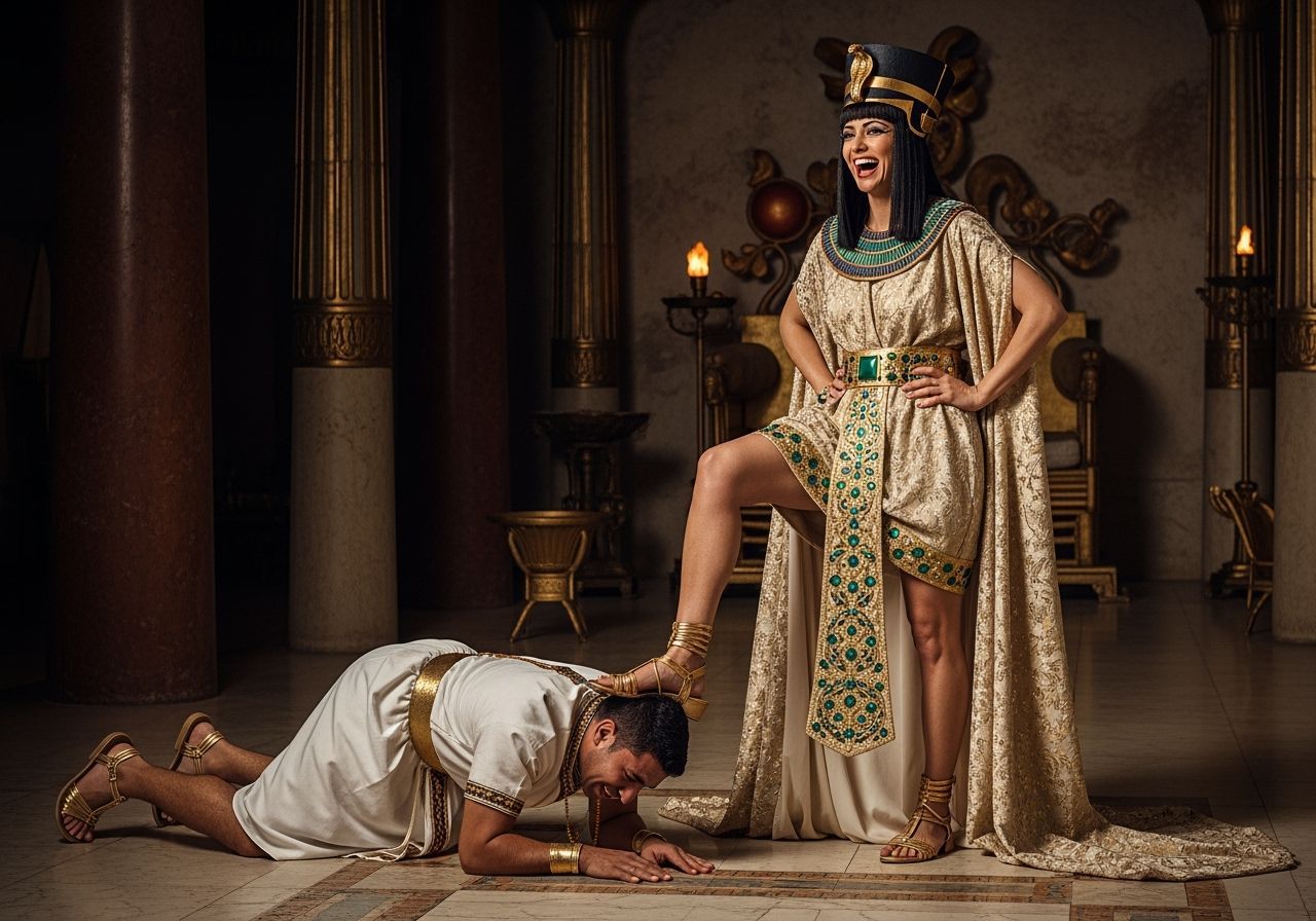 Egyptian Queen in Opulent Throne Room, Professional Photogra...