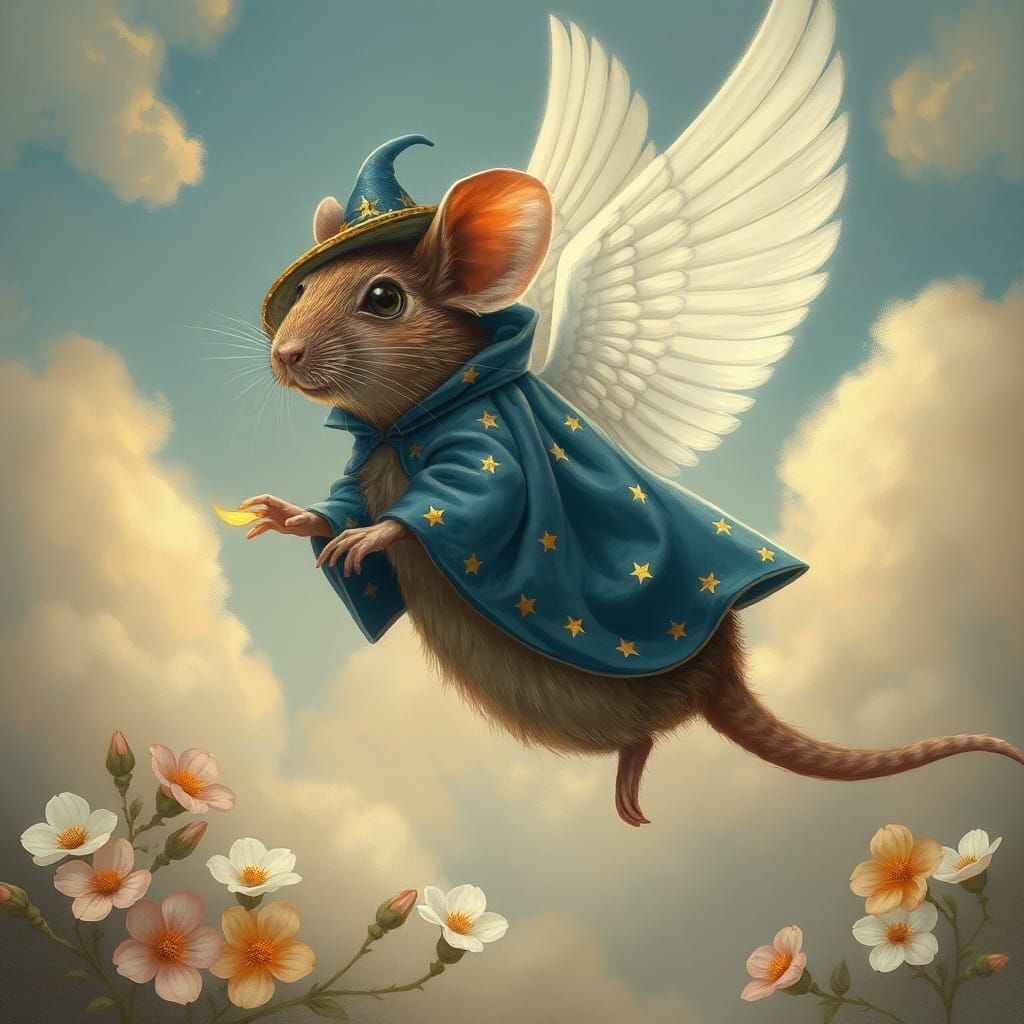 Mouse Ascending to Heaven in Romantic Style