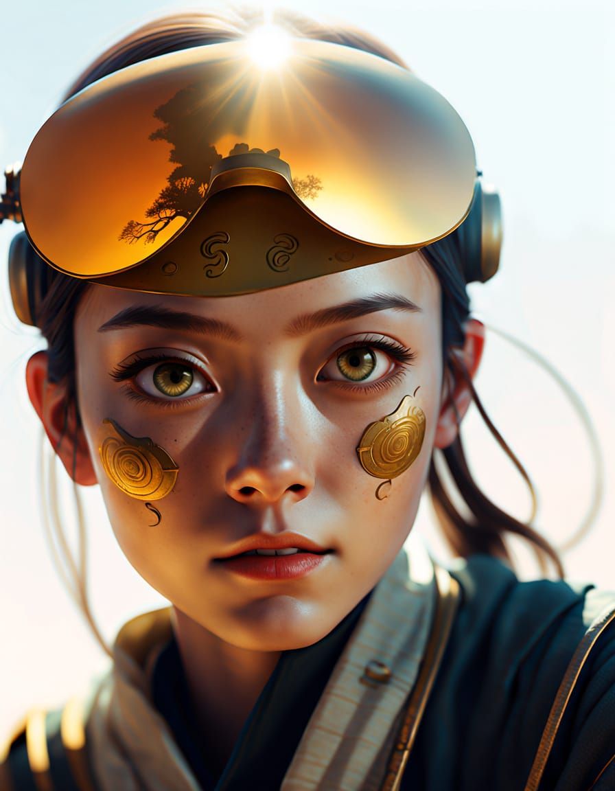 Chinese Scrolls in Golden Light: Art Nouveau Concept