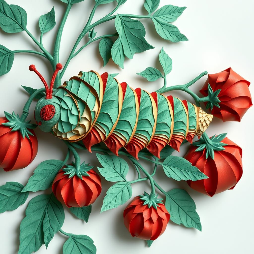 CATERPILLAR ON A TOMATO VINE