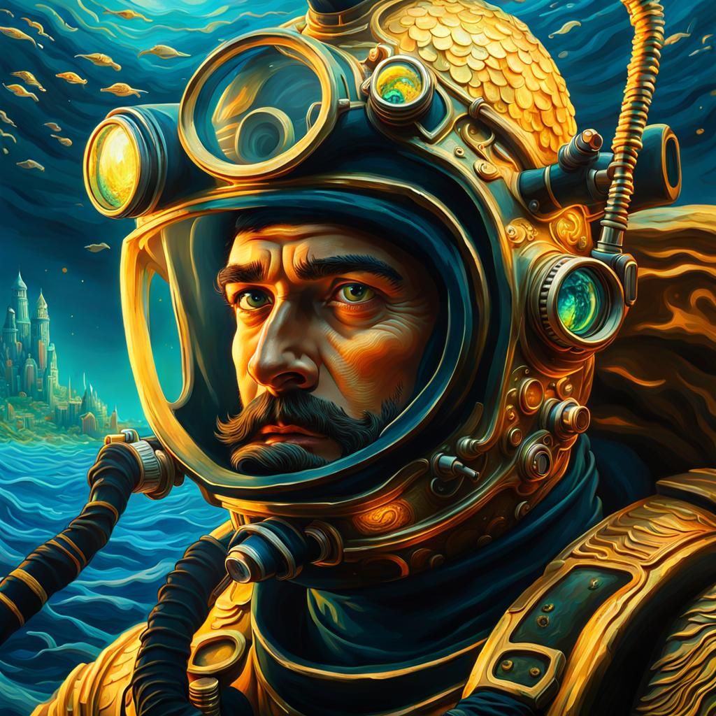 Scuba Diver on Atlantis in Surreal Style