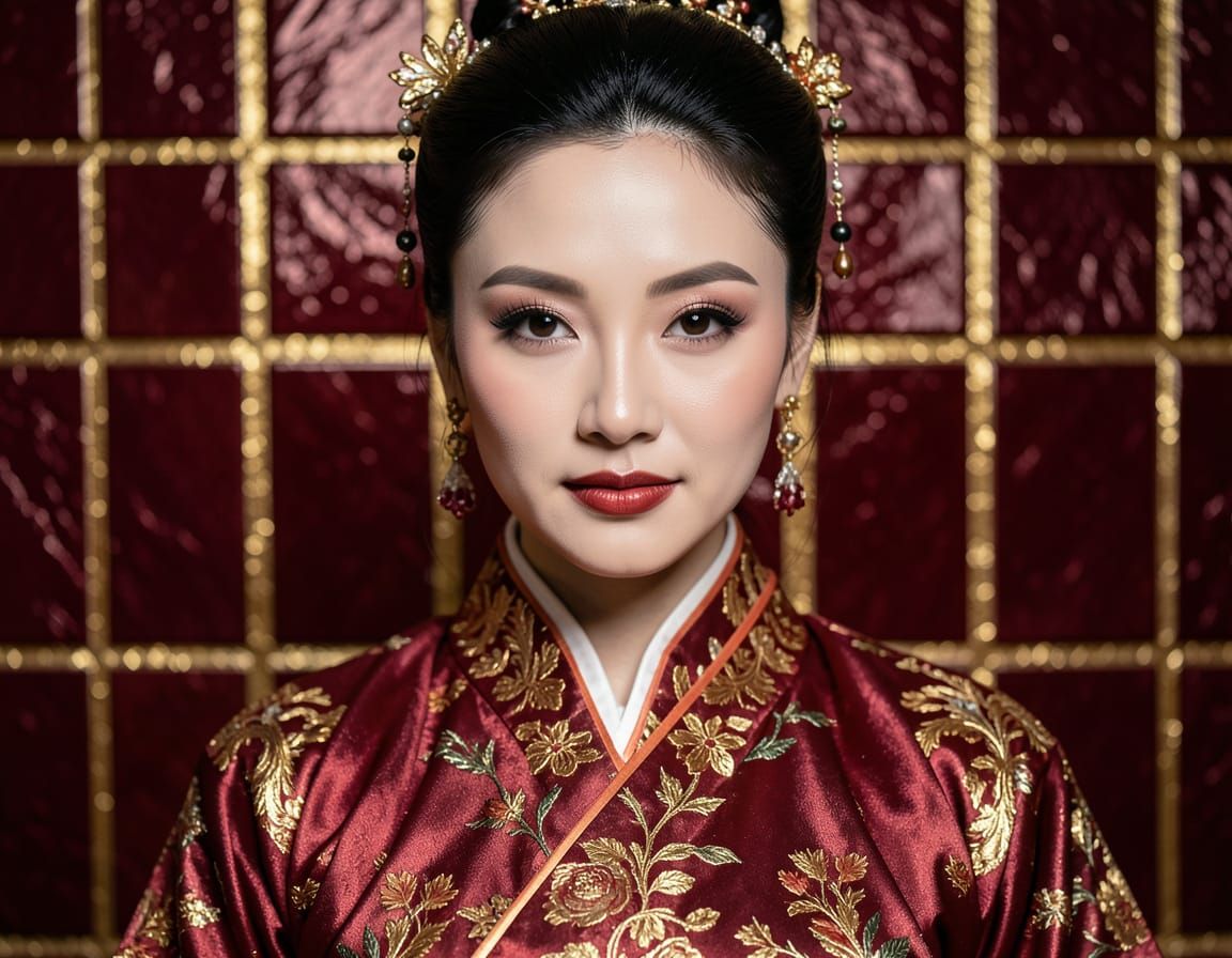 Hyperrealistic Chinese Woman in Traditional Silk Attire