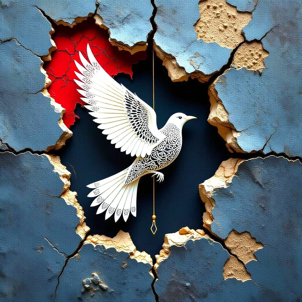 Art Nouveau Bird Emerges from Gaza Wall