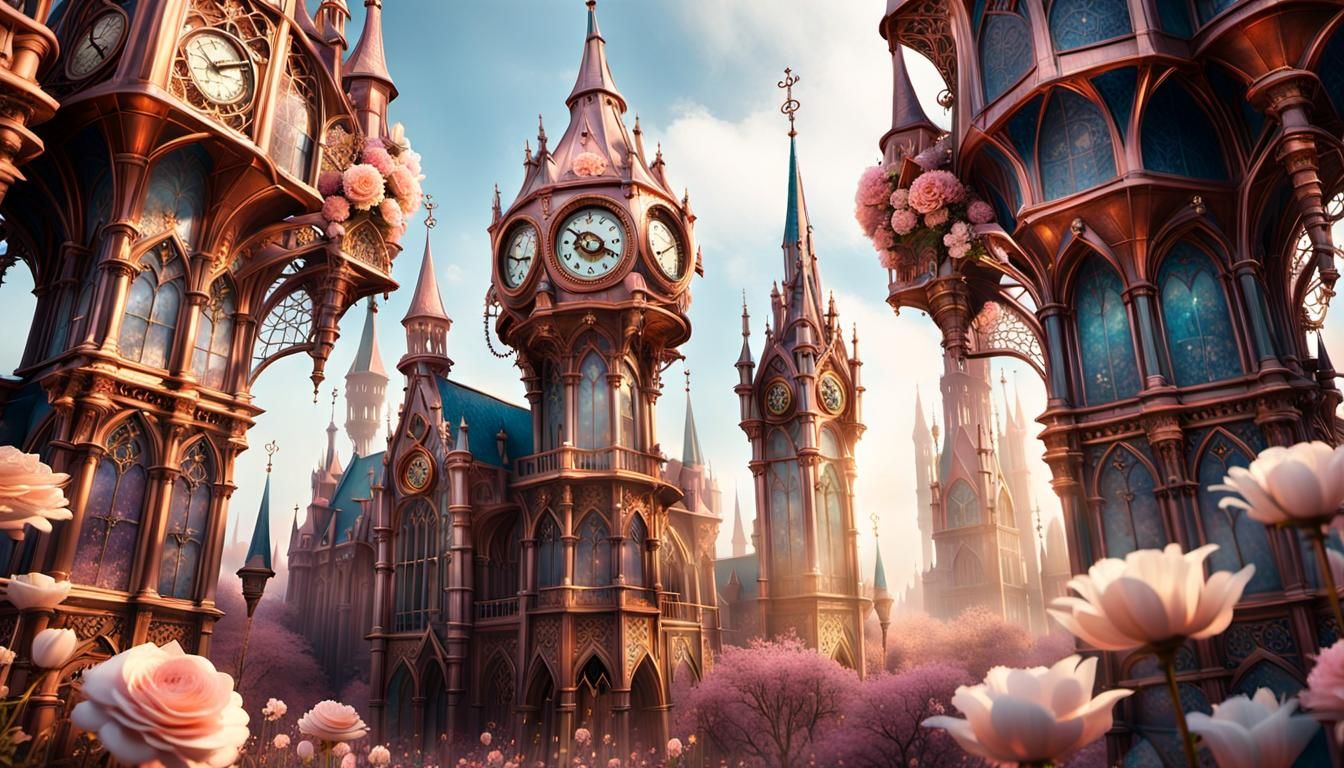 Steampunk Jesters in Gothic City at Dawn