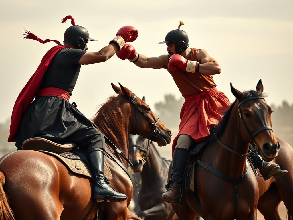 Men Engage in Unconventional Equestrian Boxing Duel