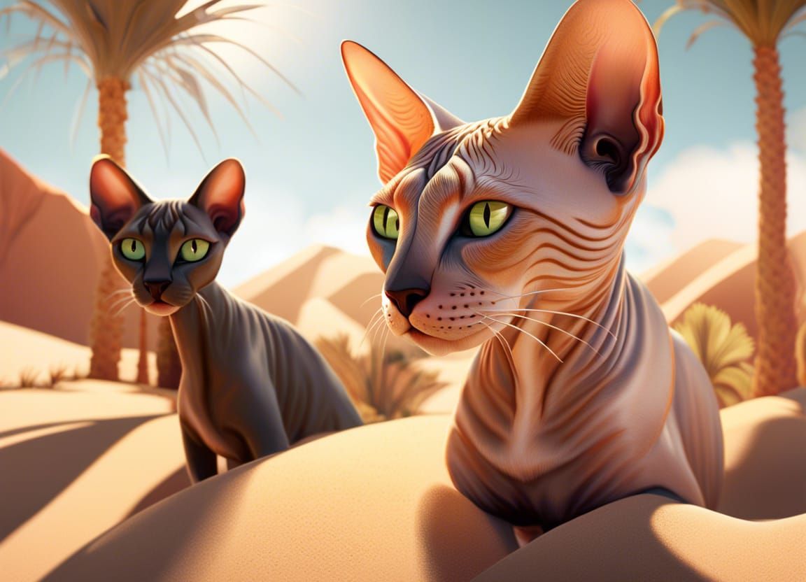 Sphynx cat at the desert