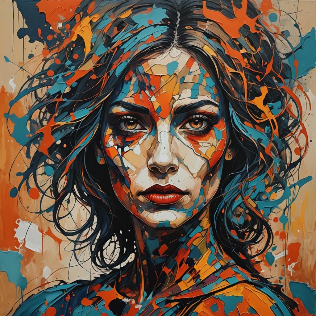 Abstract Art: Woman Expressing Fear with Fine Details