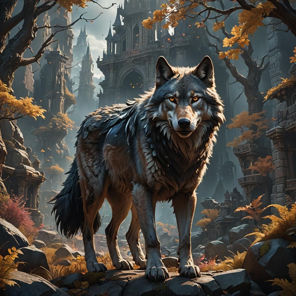 Detailed Wolf Matte Painting in Fantasy Style