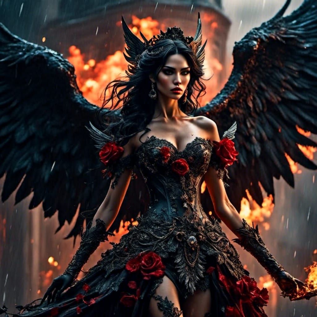 Winged Demon Warrior in Rococo-Fire Style