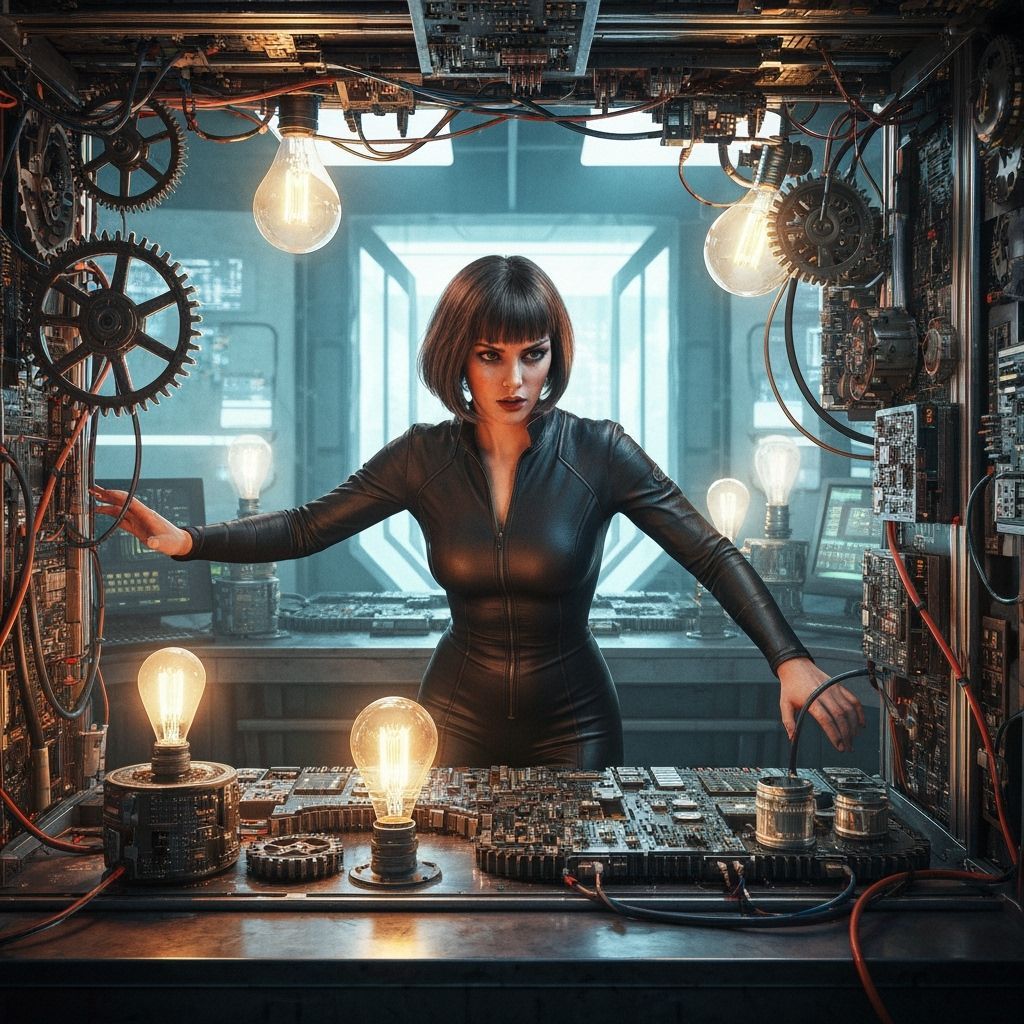 Futuristic Woman in Cyberpunk Laboratory