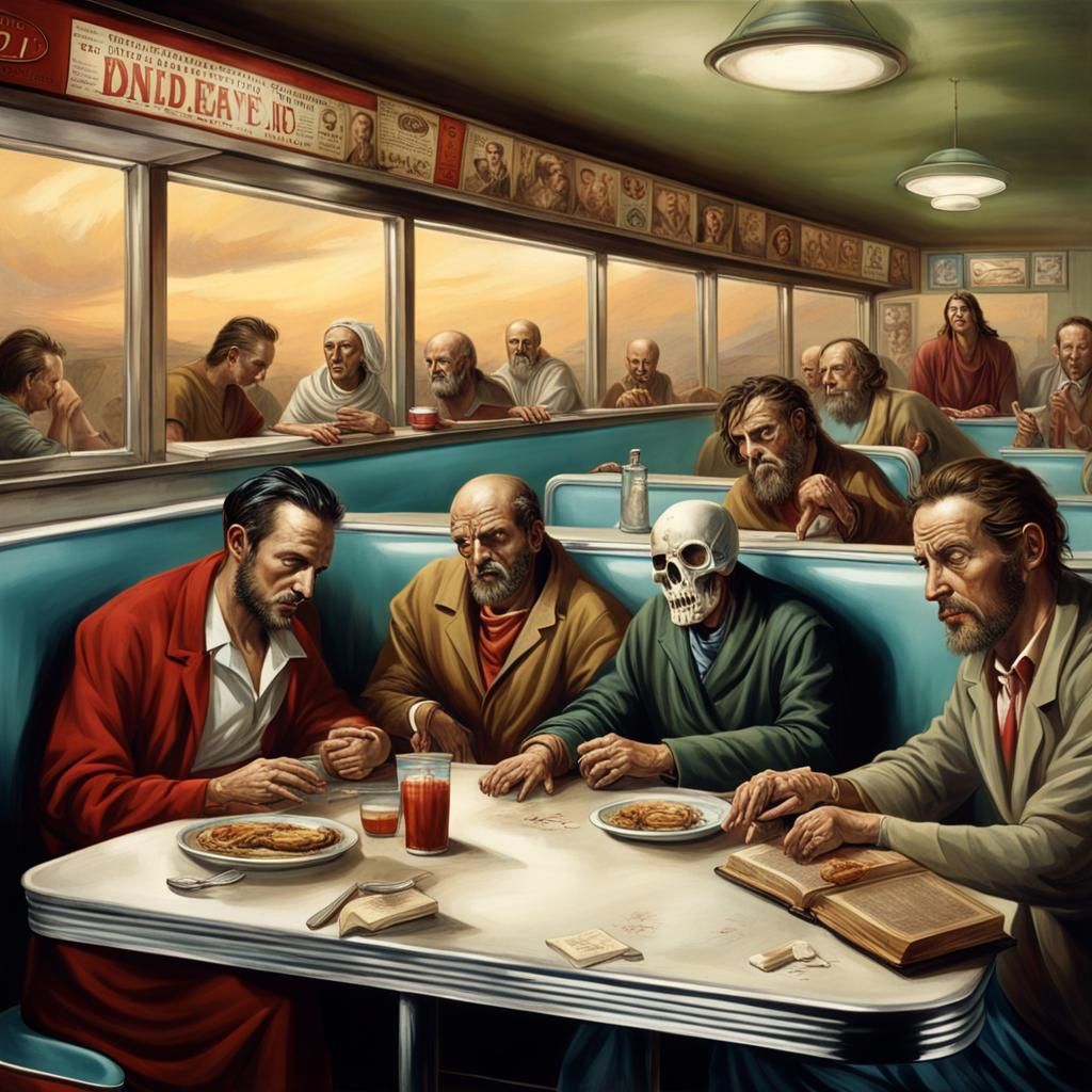 Apocalyptic Horsemen Dine in a Retro Diner