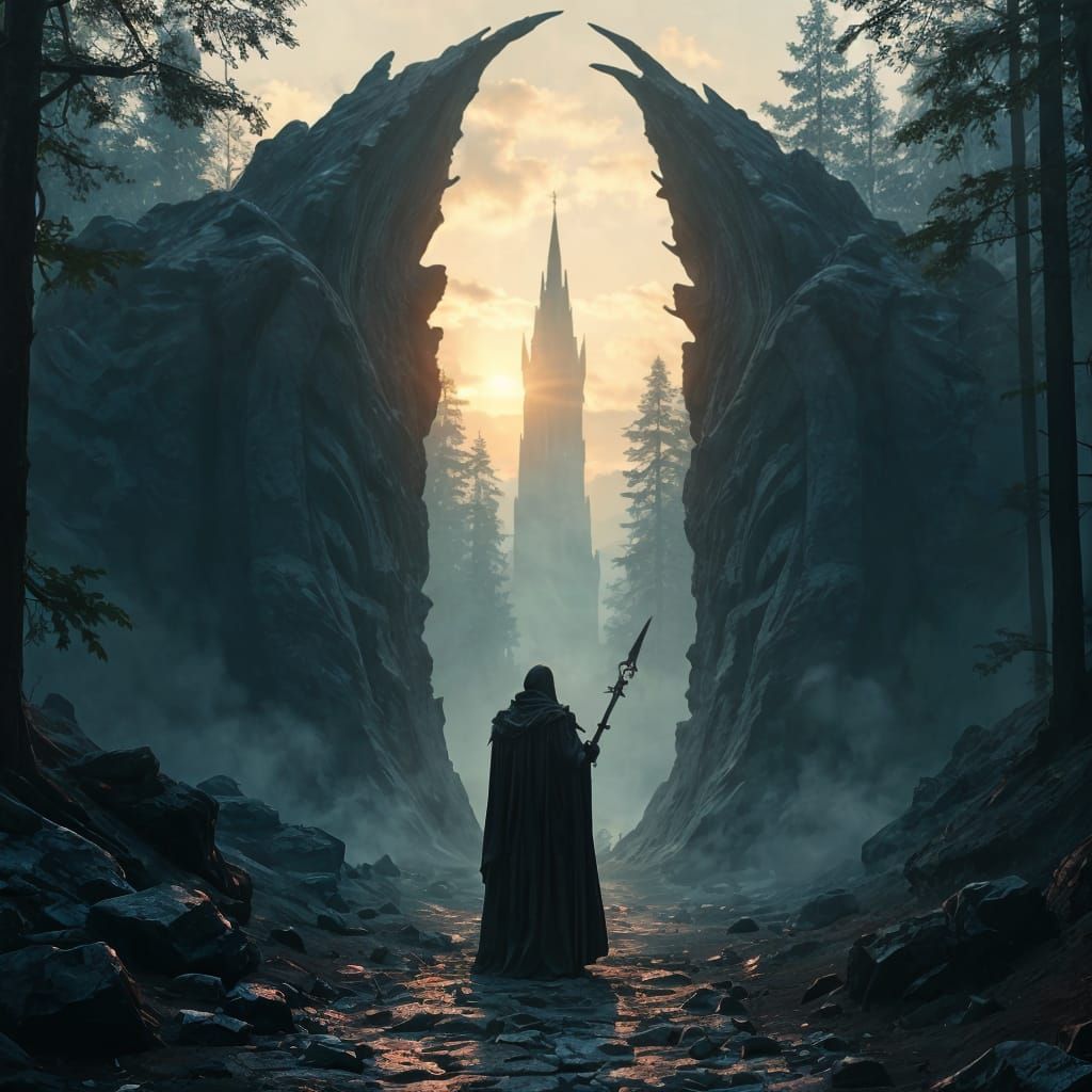 Spectral Knight at Demon Gate: Gothic Sci-Fi Fantasy