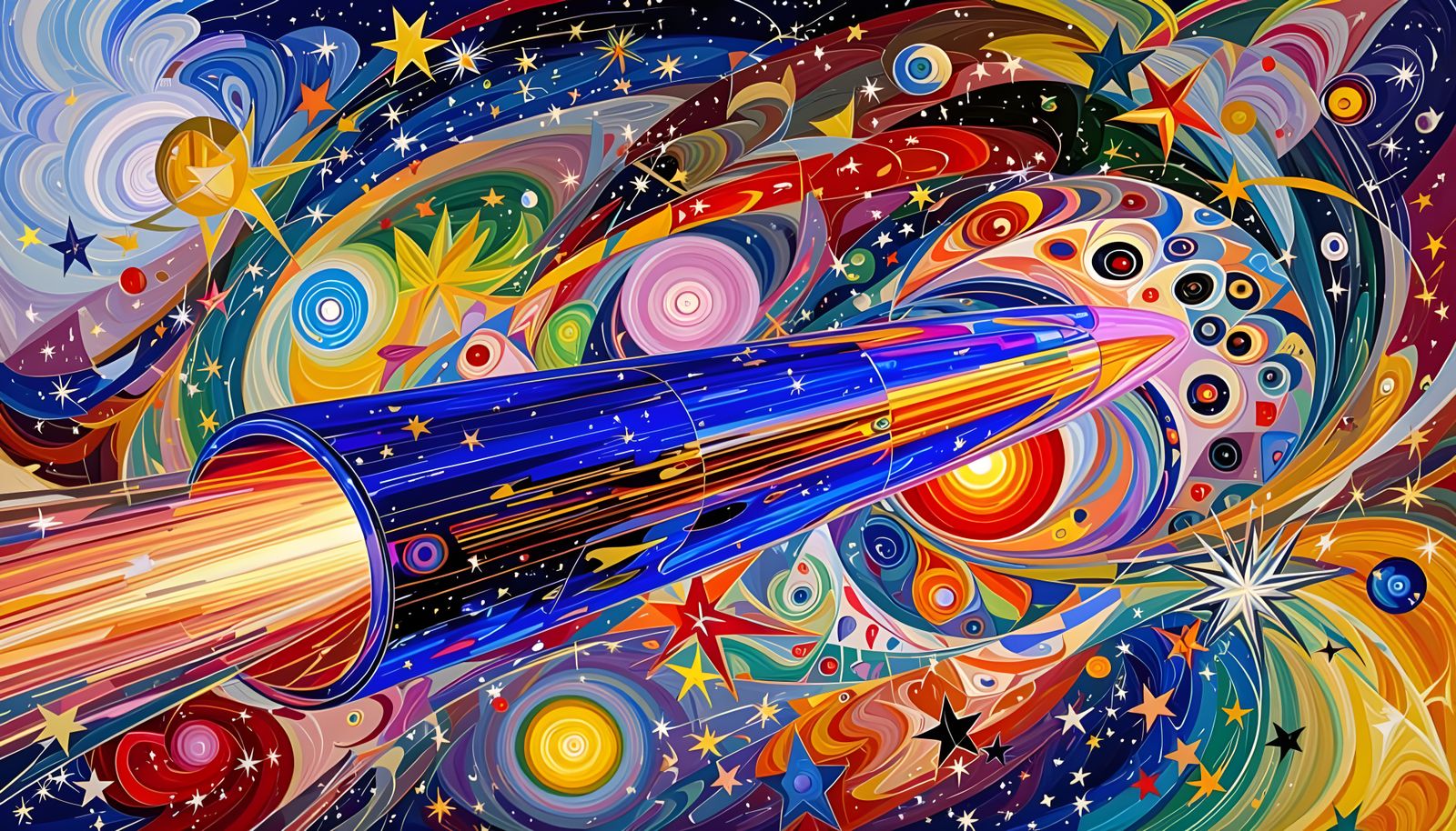 Metallic Cylinder Reflecting a Surreal Cosmos