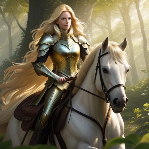 Rogue Blonde Woman on Horse in Forest - Fantasy Art