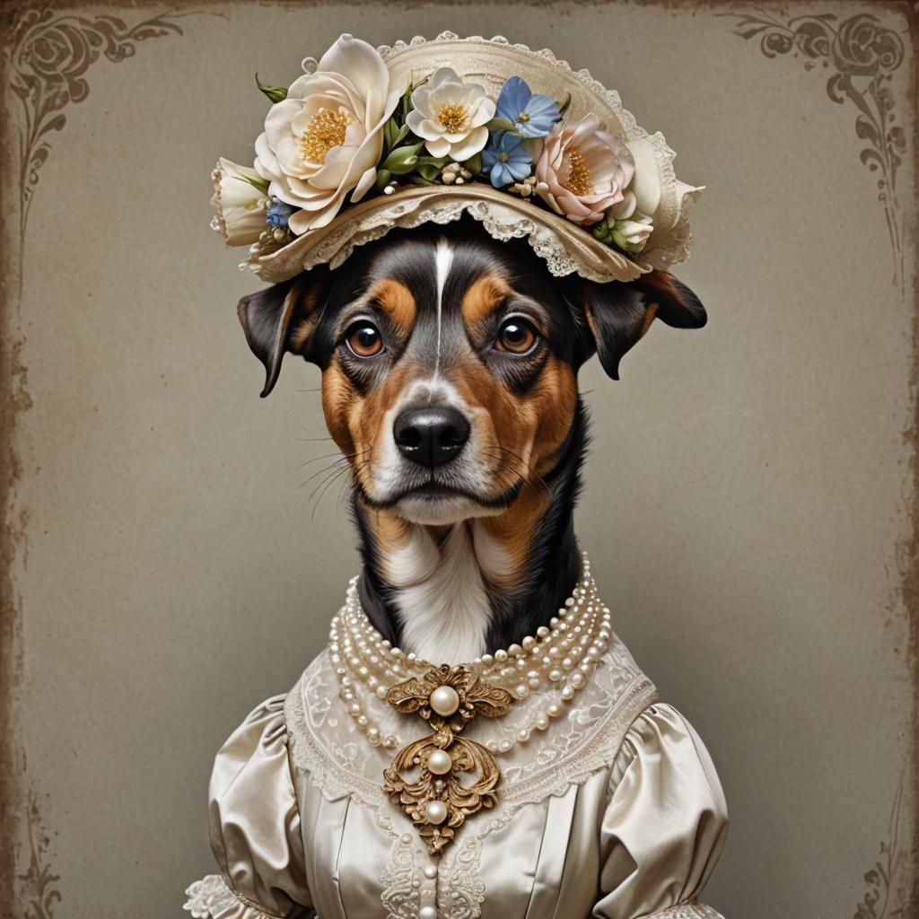 Victorian Dog Portrait in Hyperrealism