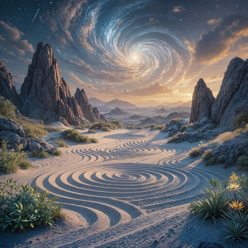 Alien Zen Garden with Bioluminescent Plants