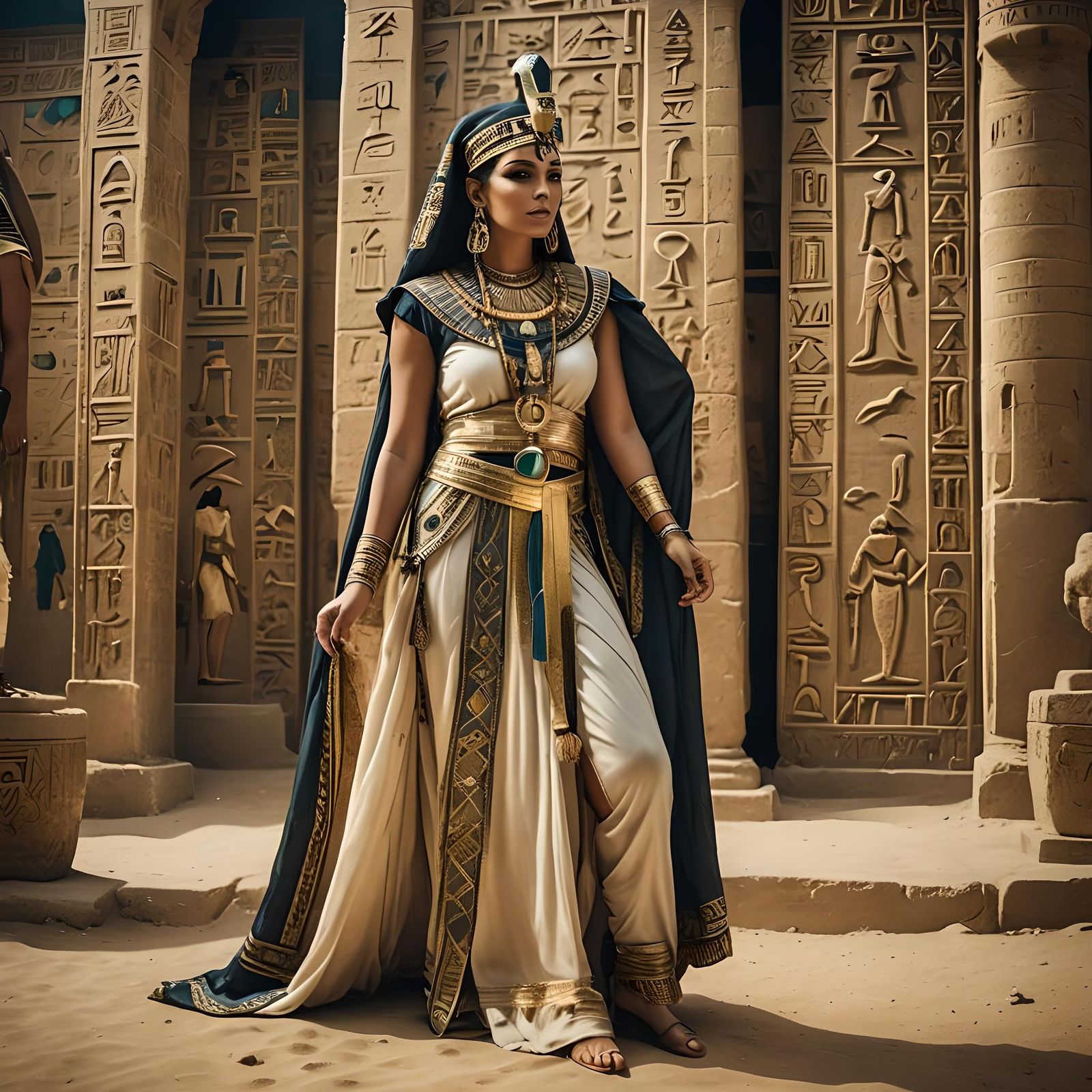 Egyptian Woman Portrait in Traditional Dress, Cinematic Styl...