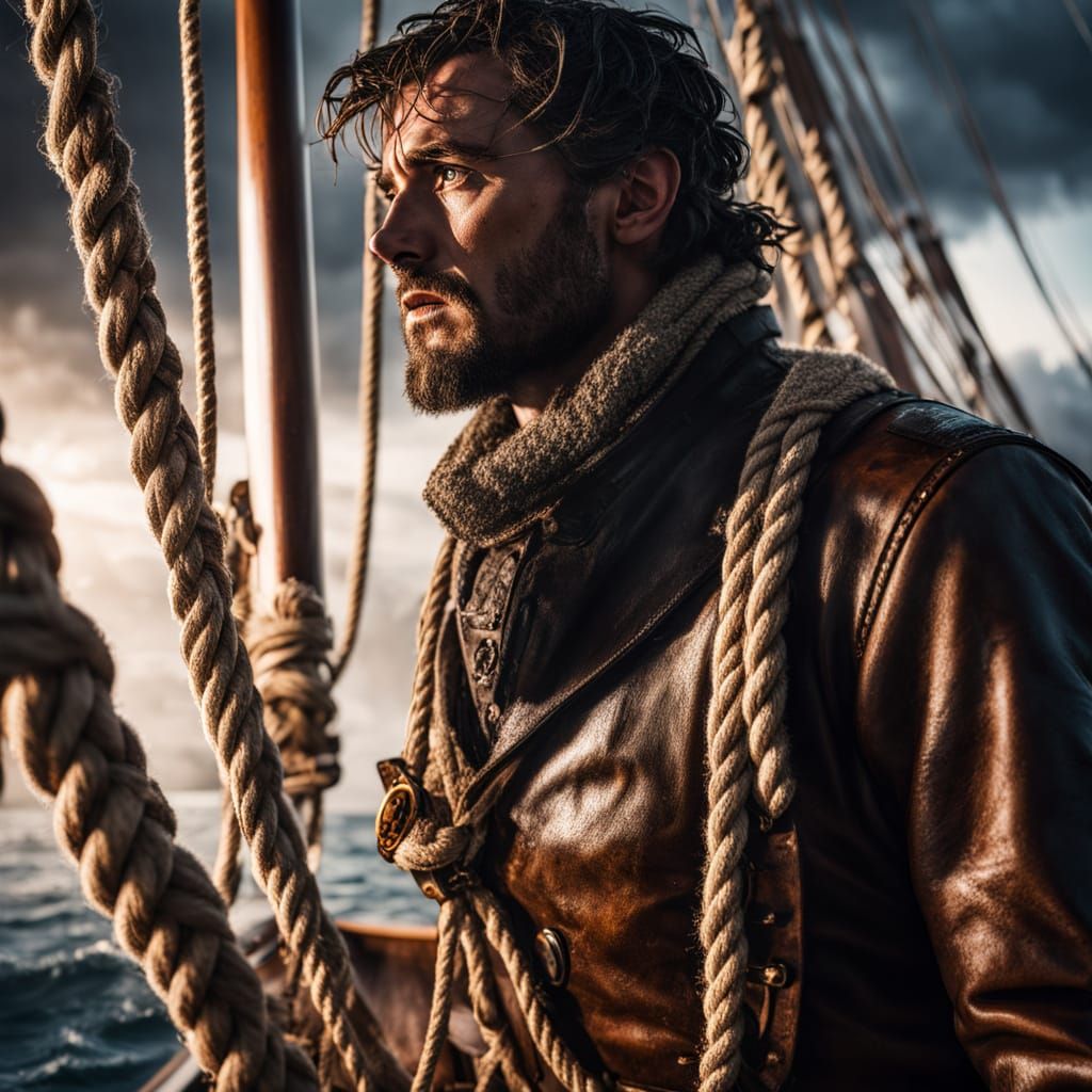 Sailorman Endures Stormy Seas in Hyper-Realistic Digital Art