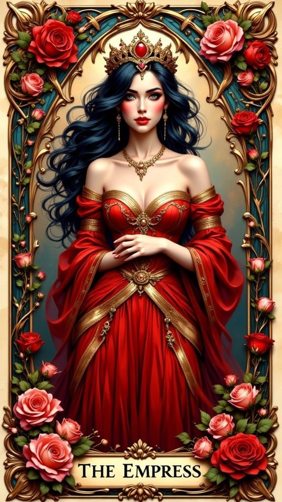 Empress in Ornate Gown and Rose Crown