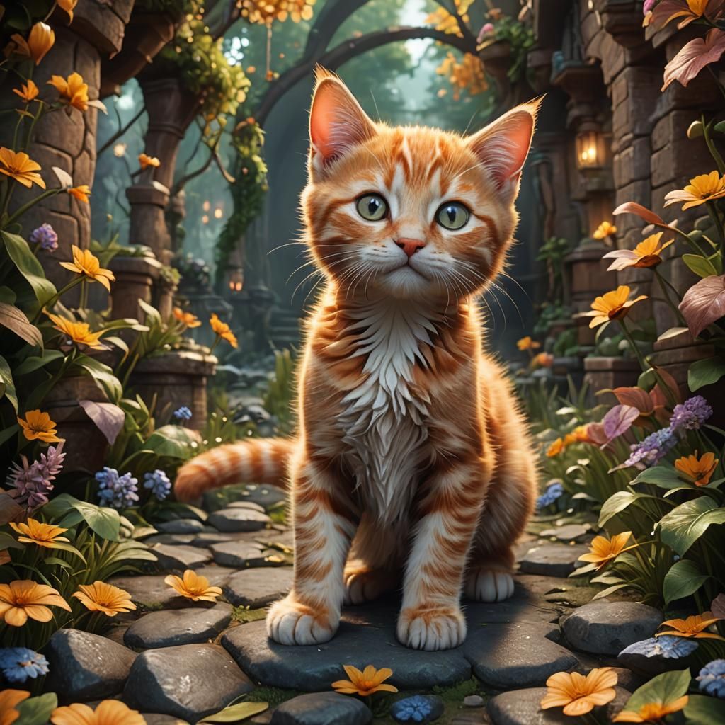 Cute Ginger Kitten in Detailed Matte Painting