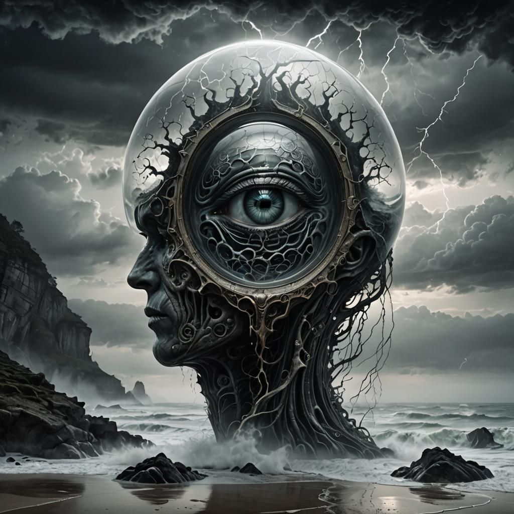 Surreal Glass 'A' with Eye and Brain