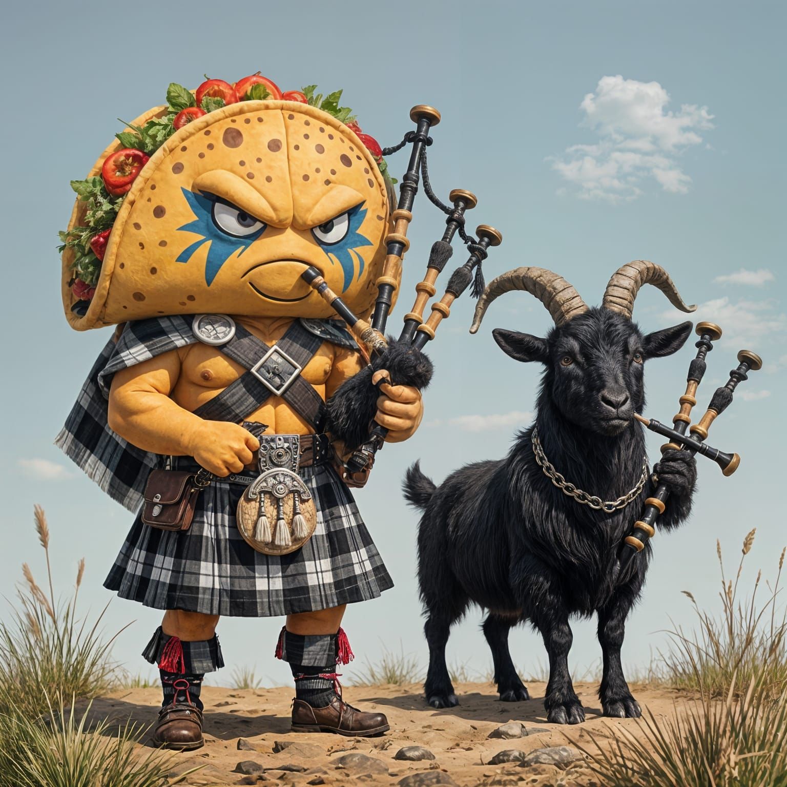 Anthropomorphic Taco Piper with Bagpipes