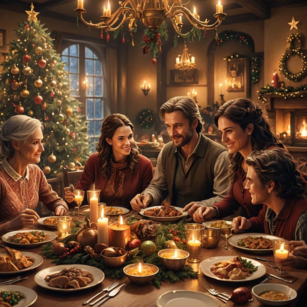 Festive Family Christmas Dinner in Fantasy Style