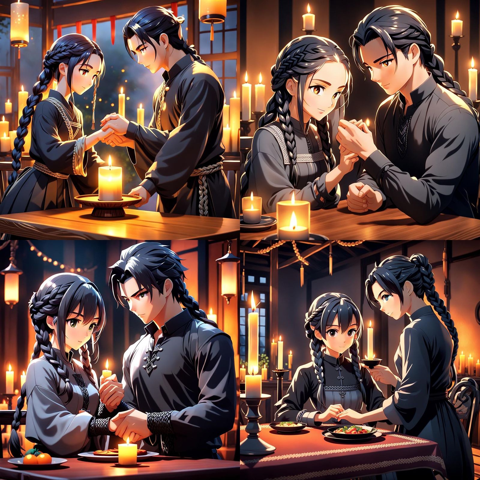 Anime Style: Woman and Man at Candlelit Table