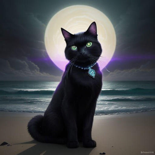 Surreal Black and White Cat Confronts the Beach