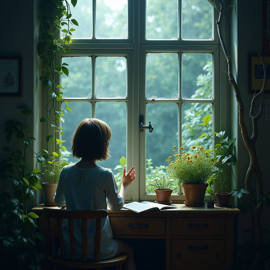 Rainfall Teacher's Biology Class: Hyperrealistic Matte Paint...