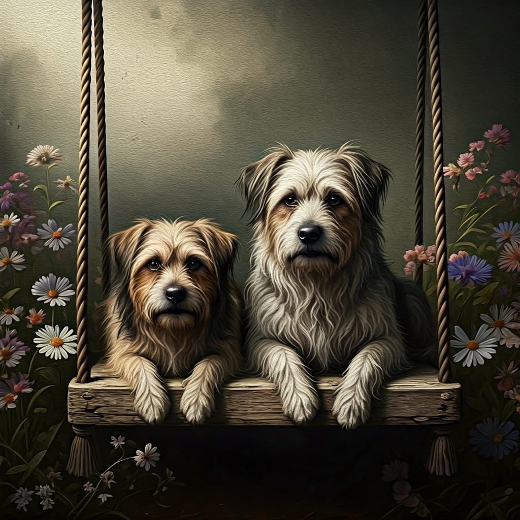 Dogs on Swing in the Style of Old Masters