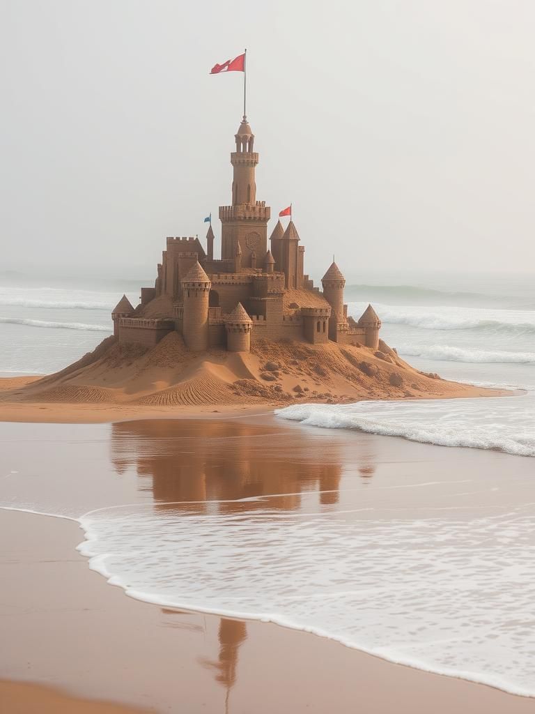 Towering Sandcastle and Beach Town